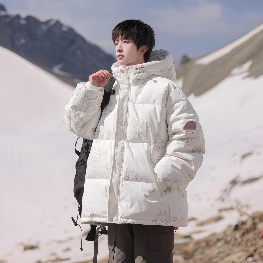 Cross-Border E-commerce Student White Duck Down Jacket: Men's Winter Short Hooded, Windproof, and Warm Thickened for Couples