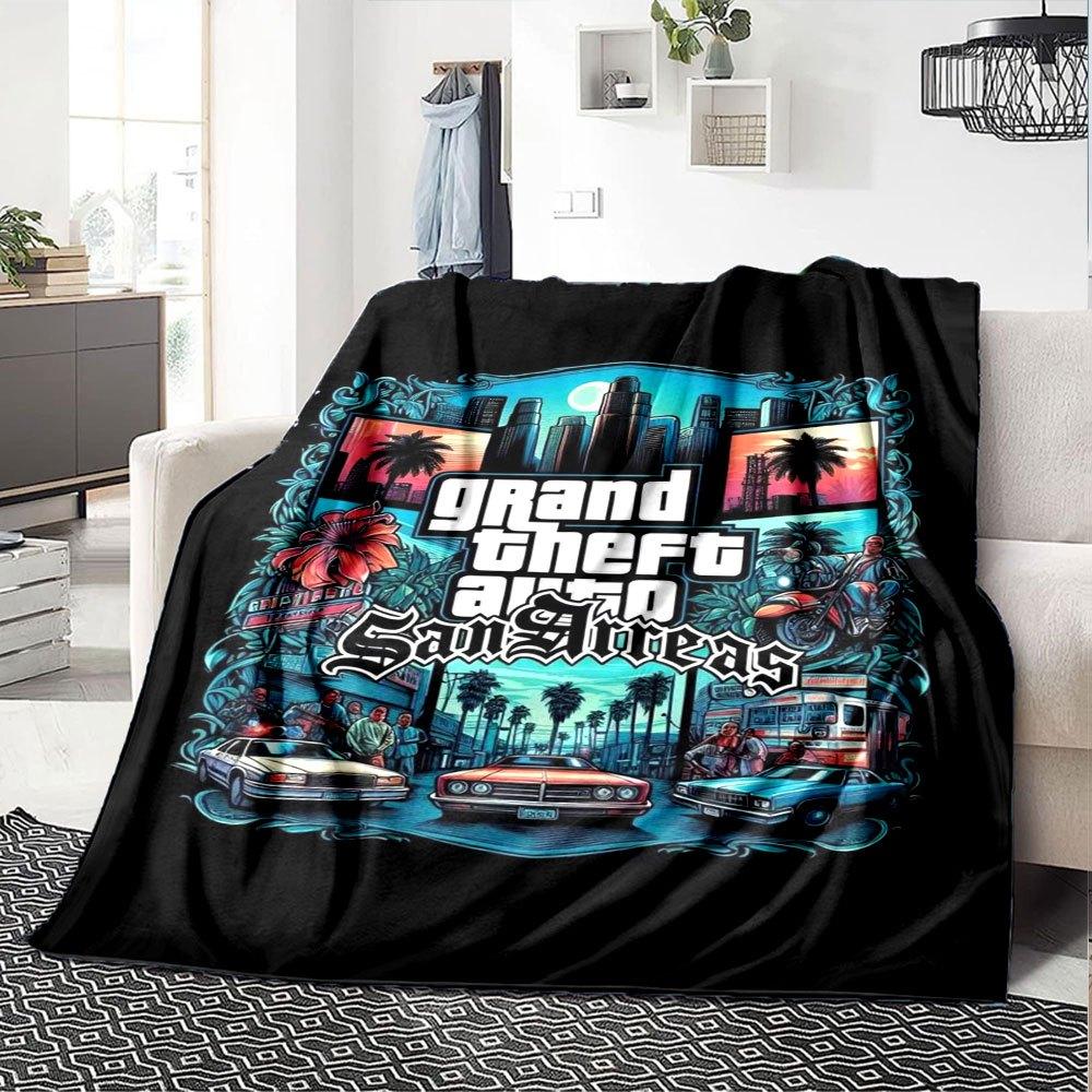1 pezzo Coperta Morbida in Flanella Grand Theft Auto con Stampa di Designer Una coperta accogliente per tutte le stagioni, perfetta per il divano, il letto, l'ufficio