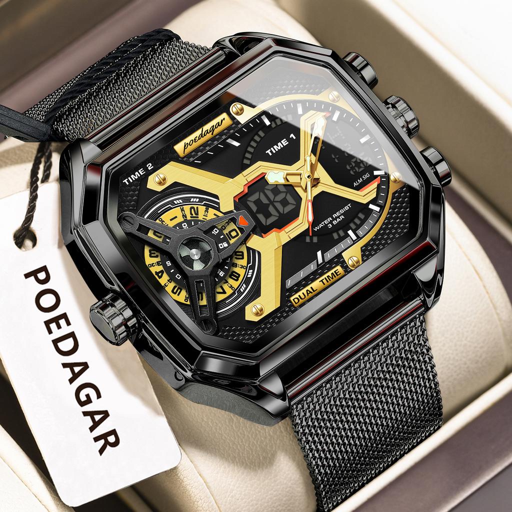 Top Brand Men's Watch Explosive Three-Movement Electronic Watch Multi-Function Sports Watch