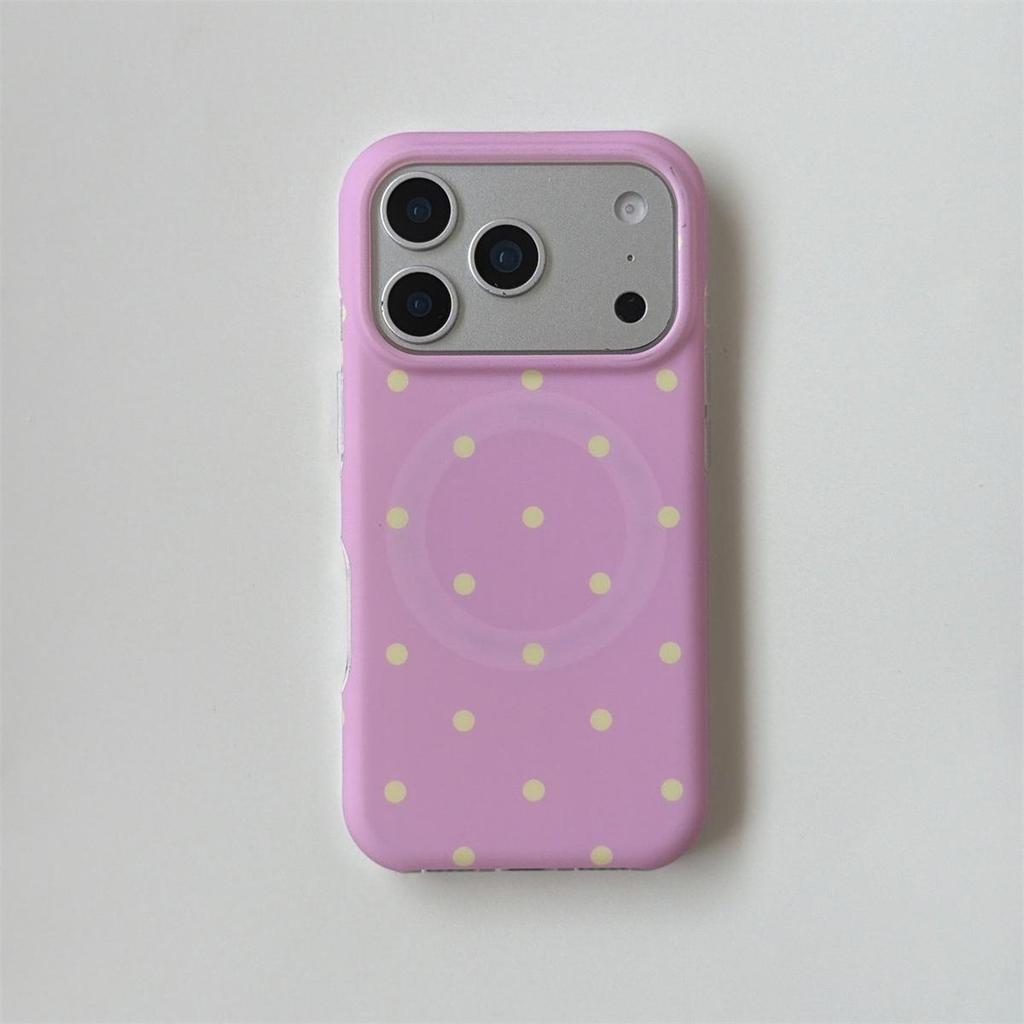 Runde Kante Magnetische Polka Dot iPhone 14/13 Hülle, Kompatibel mit Apple 17/16/15 PROMAX, Sturzsicheres Design.