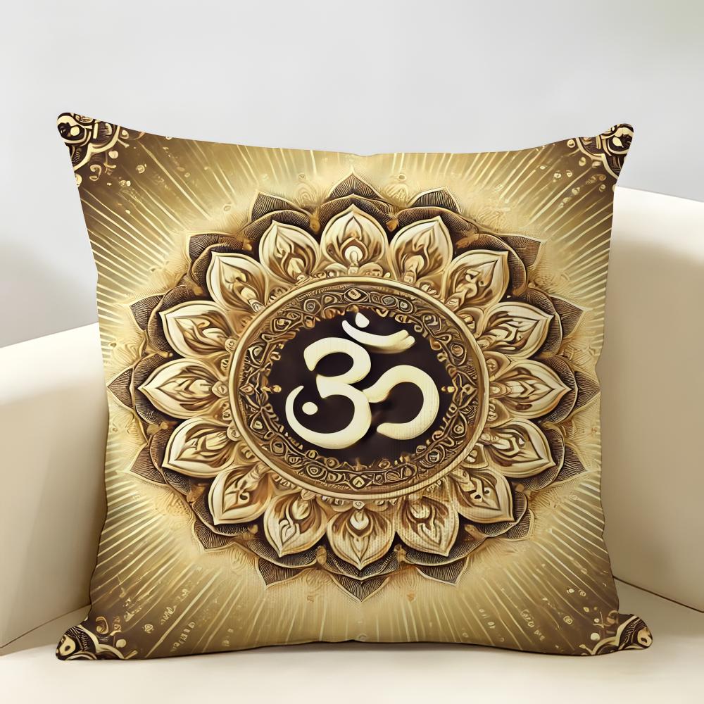 Luxury Golden Mandala Om Cushion Cover Natural Linen Organic Fabric DoubleSided Printing Room Sofa Decor Pillow Case
