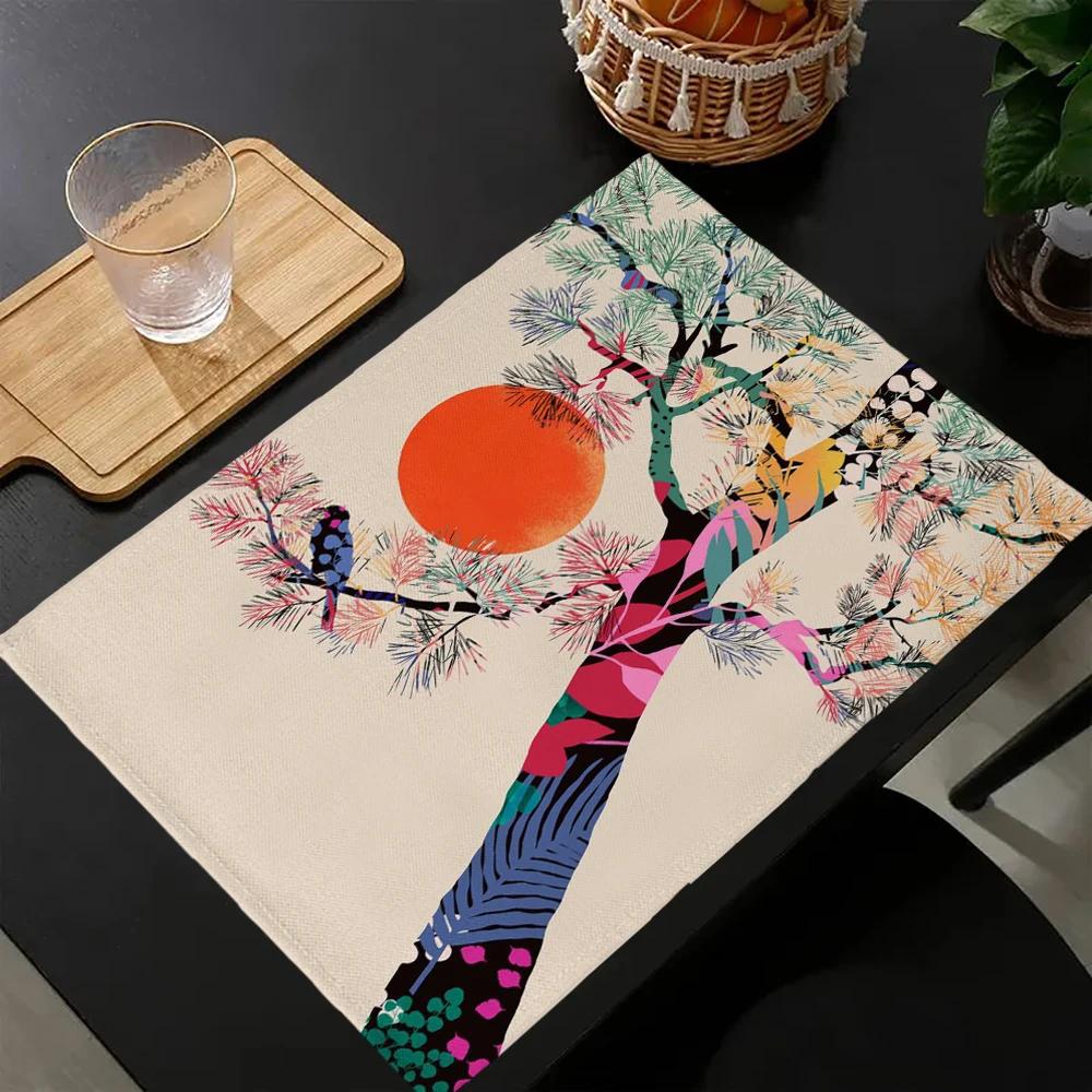 Tsunami Wellen Japanische Illustration Tischmatte Küchen Dekoration Platzset Tischserviette Für Hochzeit Esszimmer Zubehör Tischmatte