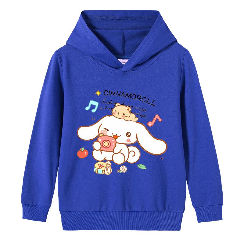 Girls new cute Sanrio Cinnamoroll print fleece hoodie fall and winter fashion and comfortable outdoor sports kid long sleeve top