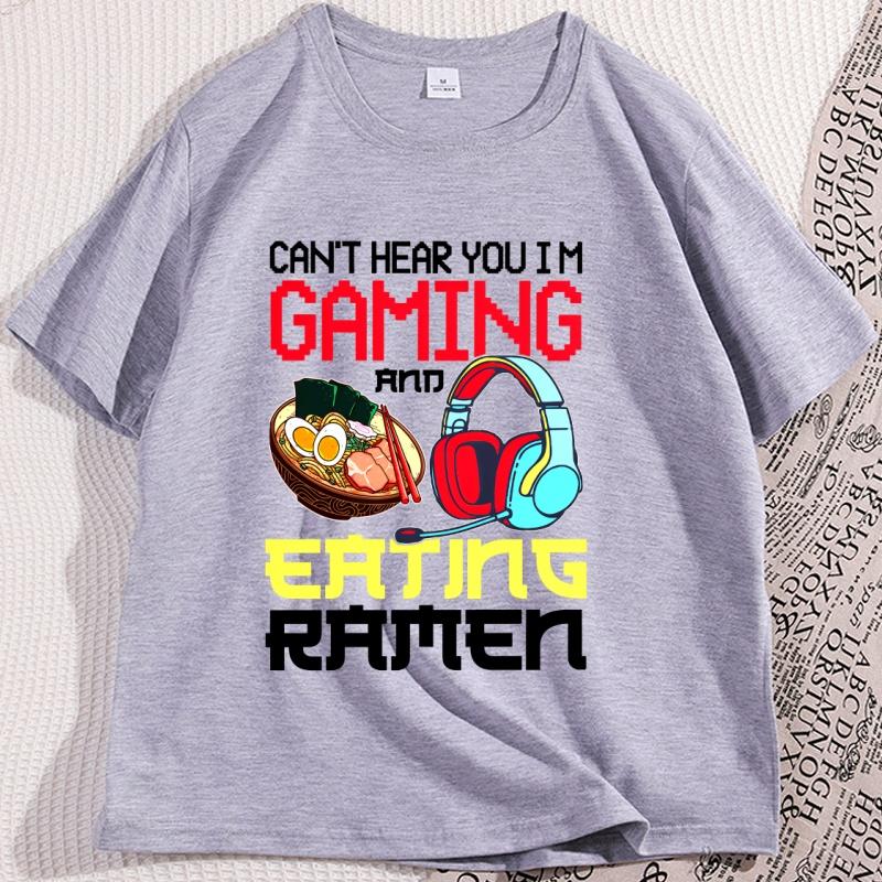 Gaming Ramen TShirt Men Women Casual Japanese Style Anime Gamer Eating Noodles Tshirt Funny Nerd Kawaii Ramen Gamer Tee Shirt