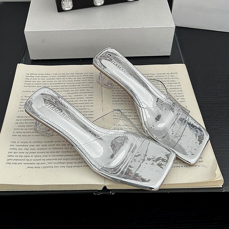 Fashion Shallow Ladies Medium Heels Pumps Shoes Female Slides Sandals Fashion Transparent Heels Pumps Shoes For Women Slip On Footwear