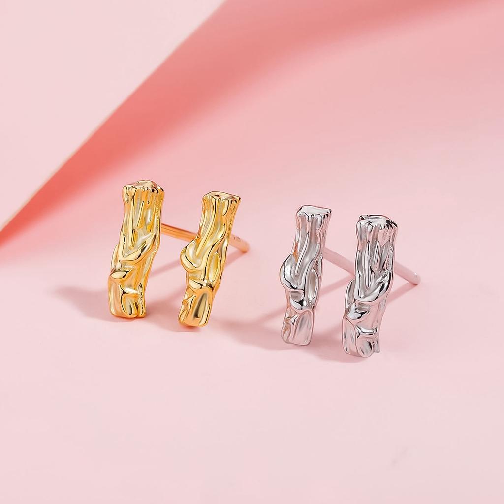 925 Sterling Silver Simple Branch Stud Earrings High-End Wood Grain Earrings Niche Exquisite Temperament Ins Small Earrings