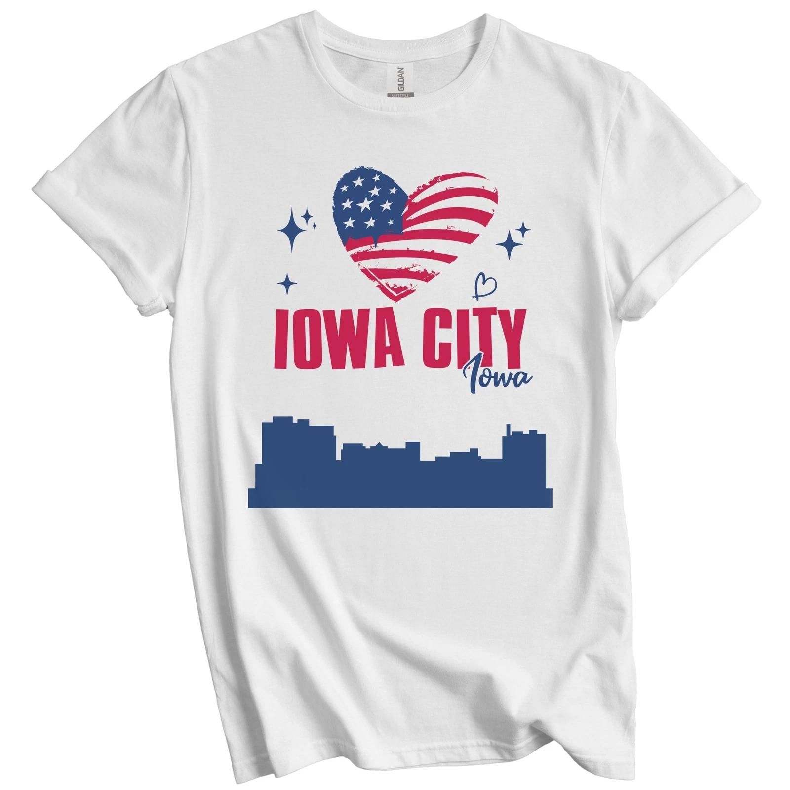 Iowa City Iowa Skyline American Flag Heart 4th of July T-Shirt L