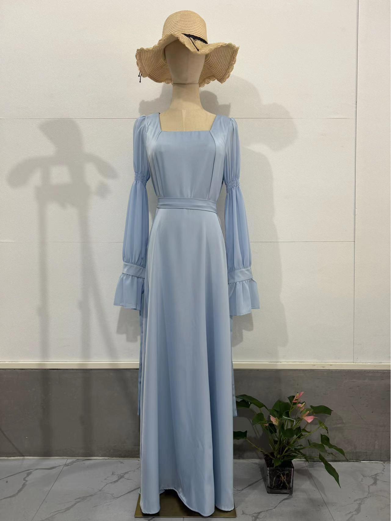 

Европейское и американское женское осеннее платье 2024 года во французском стиле мори выше колена Large светло-синий