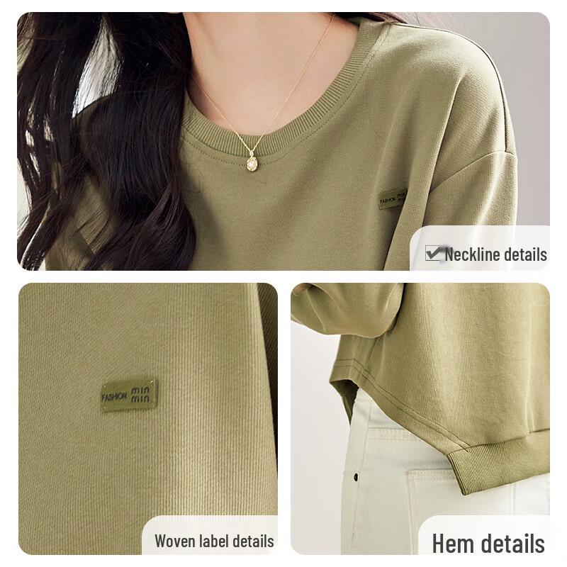 Women's Irregular Hem Cropped Round Neck Sweatshirt