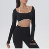European-American Contrast Long-Sleeve Quick-Dry Yoga Top with Beautiful Back and Built-in Bra