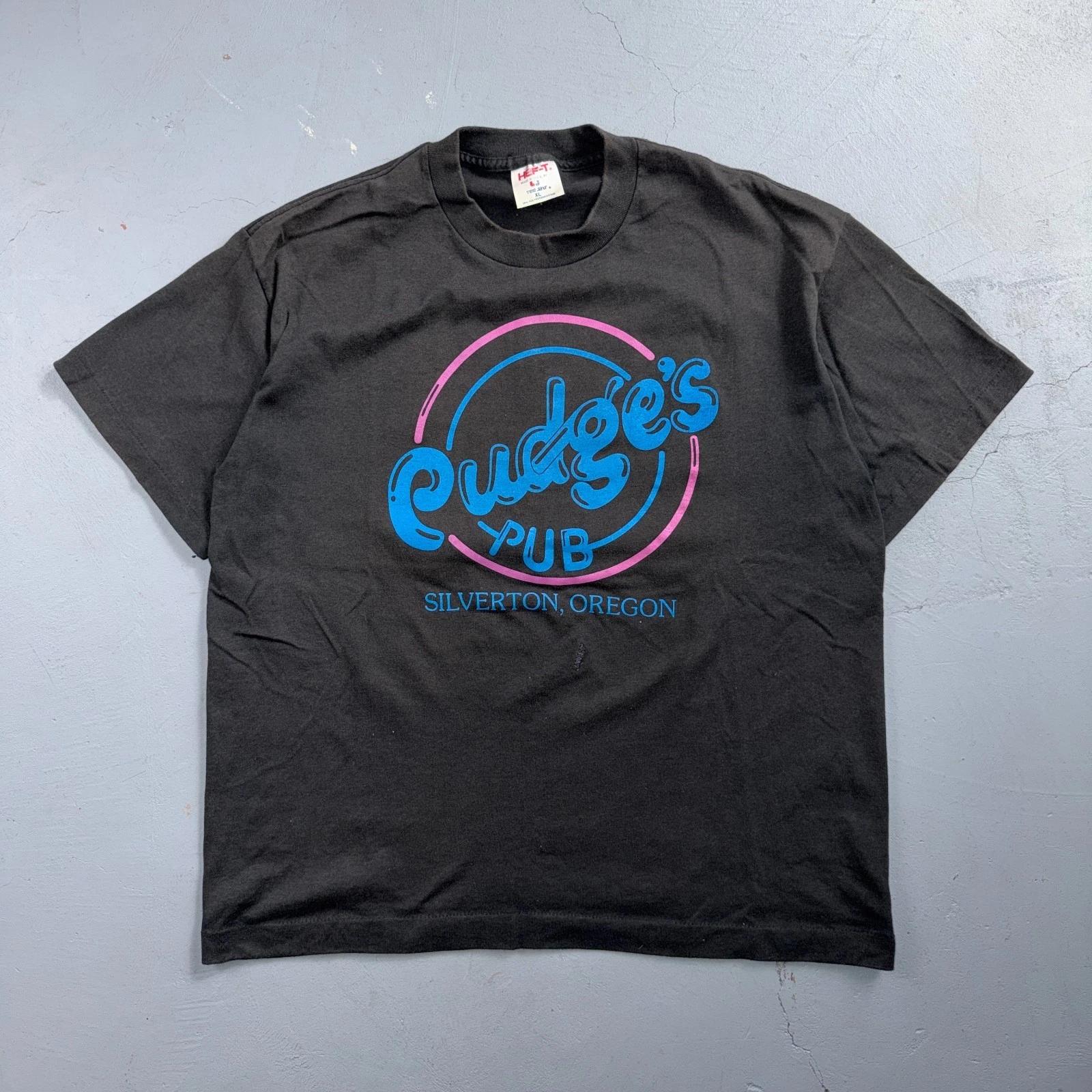 Pudges Pub Silverton VTG T Shirt 90s Oregon Portland Food PDX Drinking Black L