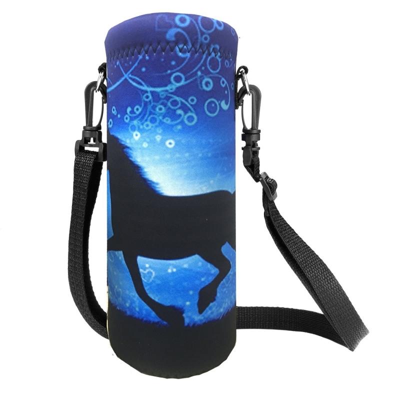 2000ML Water Bottle Cover Carryall Pouch w/Strap Neoprene Water Bottle Carrier Insulated Carryall Pouch Holder Shoulder Strap Black