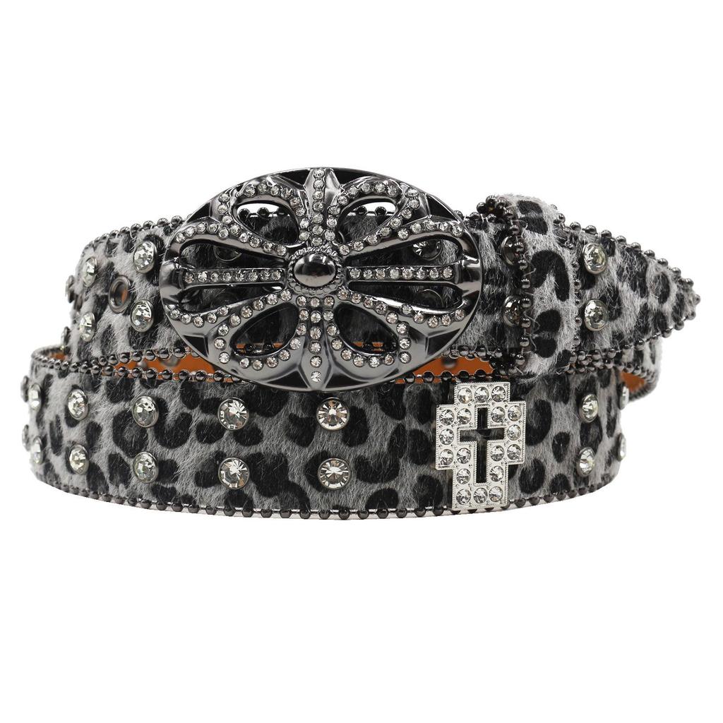Bohemian Women's Leopard Print Rhinestone Leather Belt - Ethnic Style Versatile Accessory
