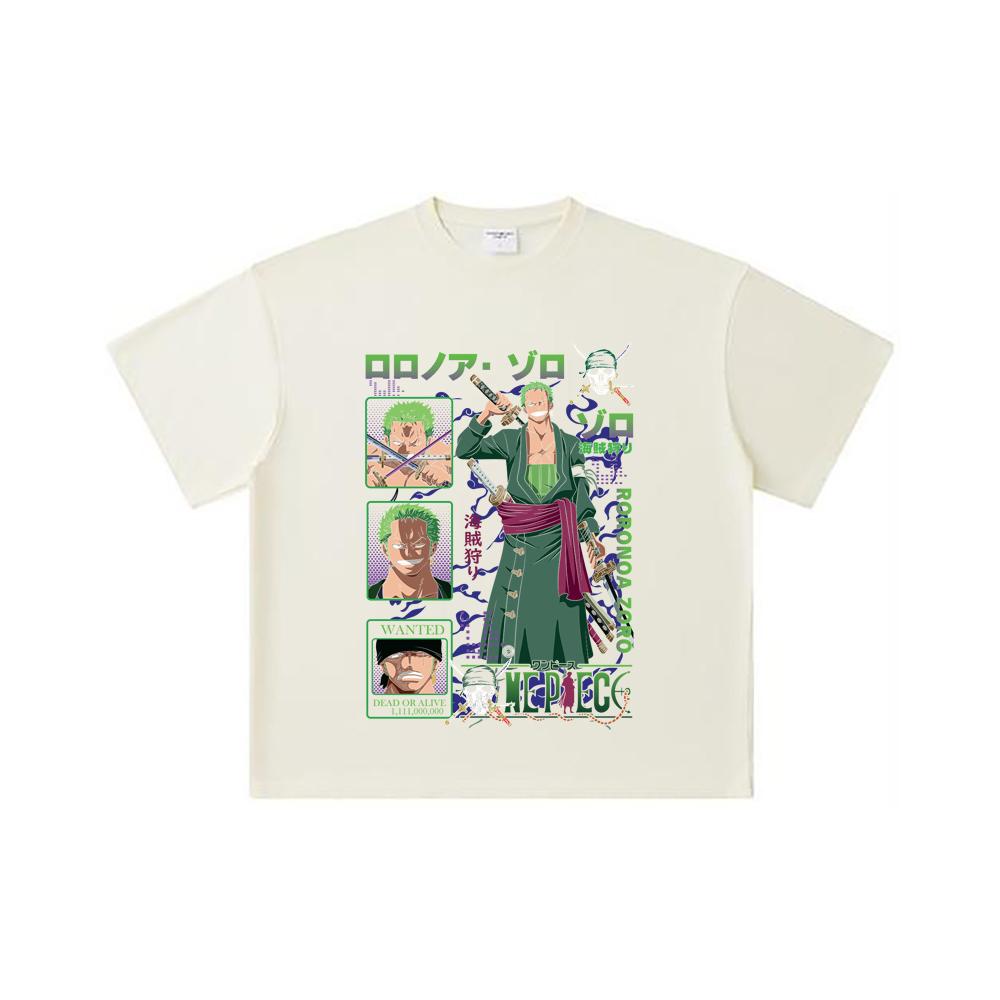 260 GSM Double Yarn 32 Count 100% Cotton One Piece V24 Zoro Print Unisex Heavy Cotton T Shirt