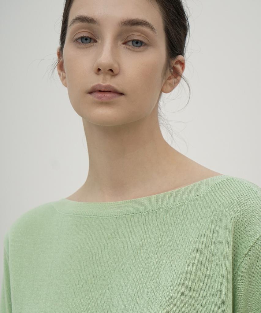 Rie 2Color Boat Neck Short Sleeved Knit Top Lg