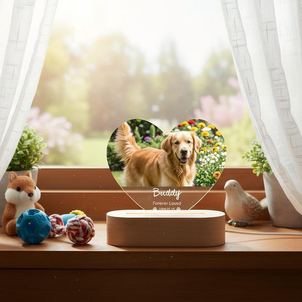 Custom Pet Photo Night Light Personalized Pet Growth Memorial Plaque Frame Customizable Pet Picture Ornament Record Lift
