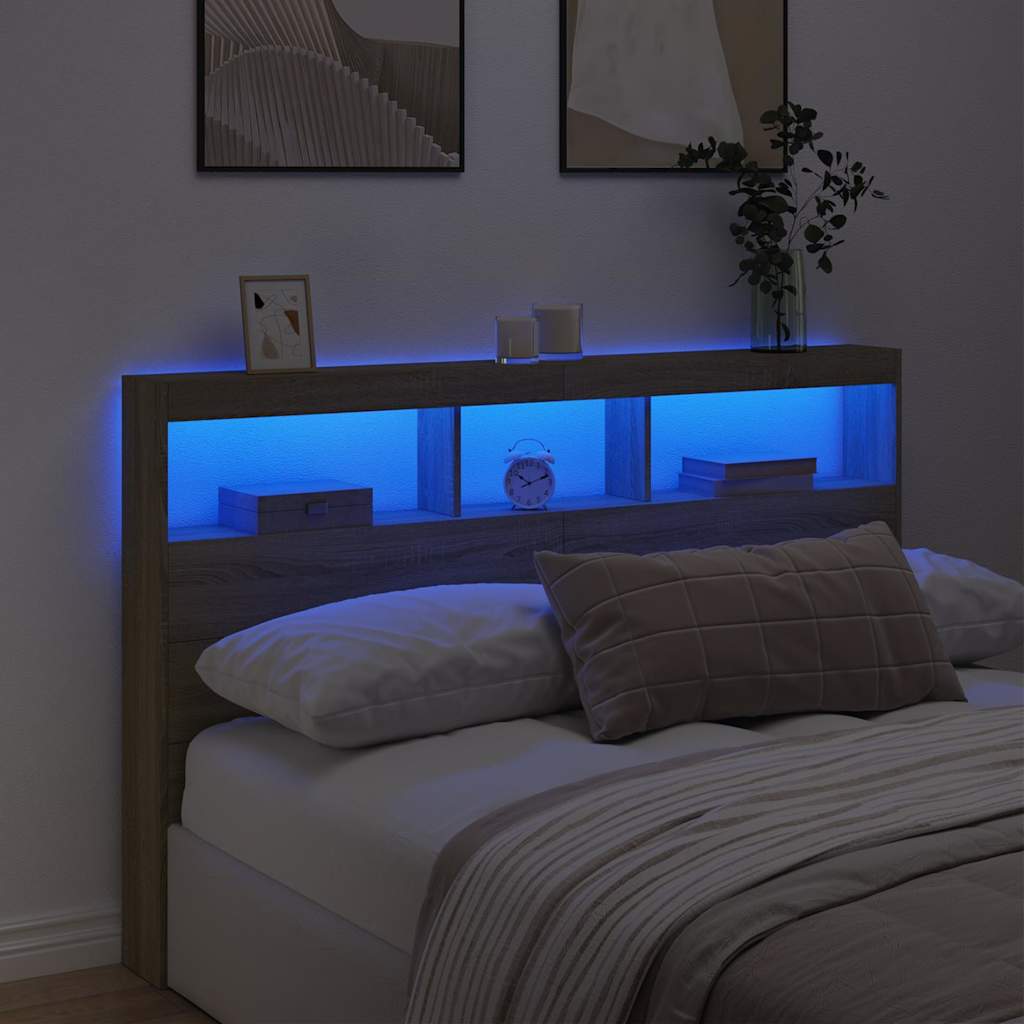 Vidaxl Headboard With Shelves And LED Lighting, Sonoma Oak, 160X17X102Cm