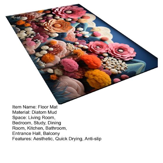 3D Visual Flower Floor Mat Soft Absorbent Diatom Mud Door Mat Non-Slip Bath Rugs for Tub Bathroom Kitchen
