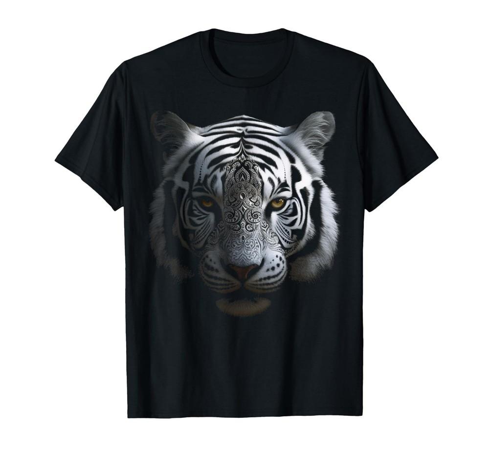 White Tiger Artwork - Mandala Animal Art Tiger T-Shirt