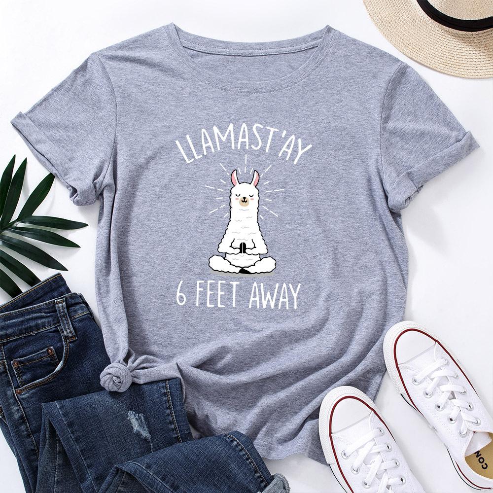 Women's Buddhist Style Alpaca Print Loose Round Neck Short Sleeved T-shirt for Women Shirt