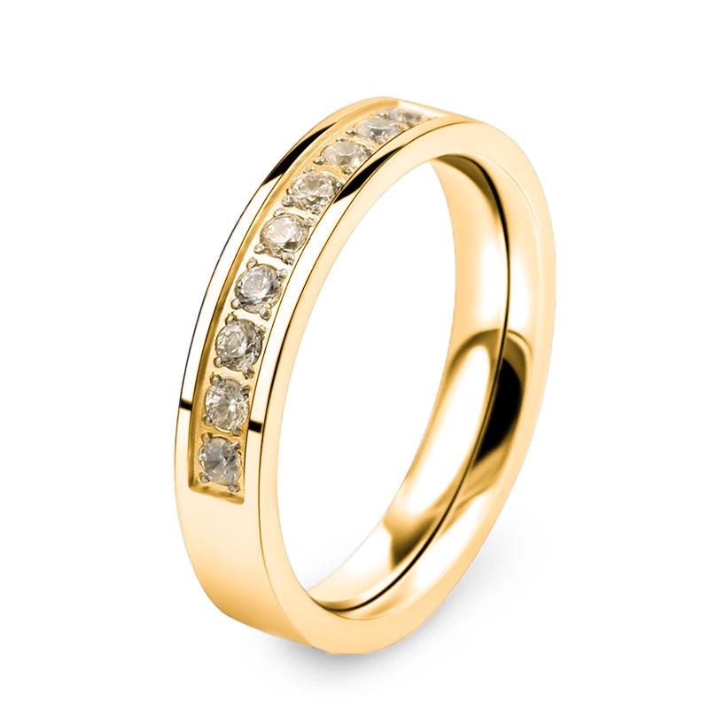 Elegant 4MM Zircon Inlaid Stainless Steel Ring for Couples Size 10