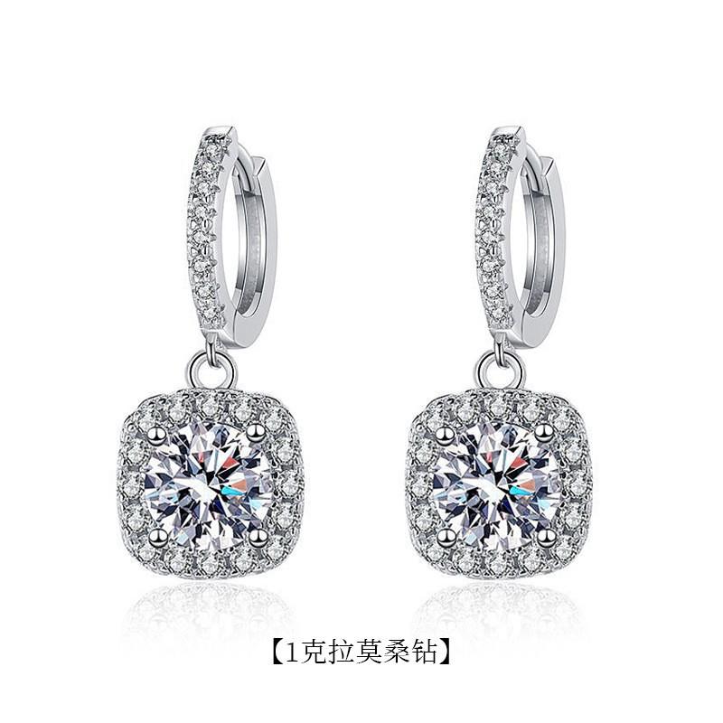 Elegant Geometric Square Drop Earrings Women Sterling With Moissanite 0.5ct Or 1ct Long Dangle Stud Jewelry