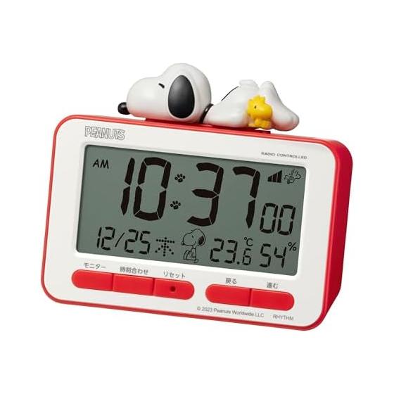 RHYTHM Snoopy Alarm Clock Digital Radio Clock 3D Figure Electronic Sound Alarm (Snooze Included) Thermometer Hygrometer Calendar Red 10.2 x 12 x