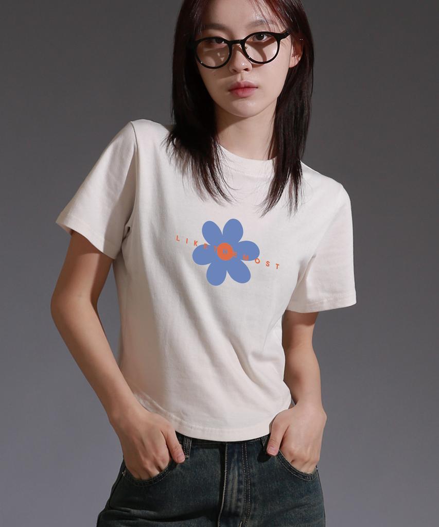 LIKE THE MOST H.Flower Round Cut Short Sleeve T-Shirt_4 Colors