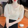 Puff Sleeve Chiffon Shirt Short Sleeve Women's Summer New Chic Beautiful French Unique Temperament Top