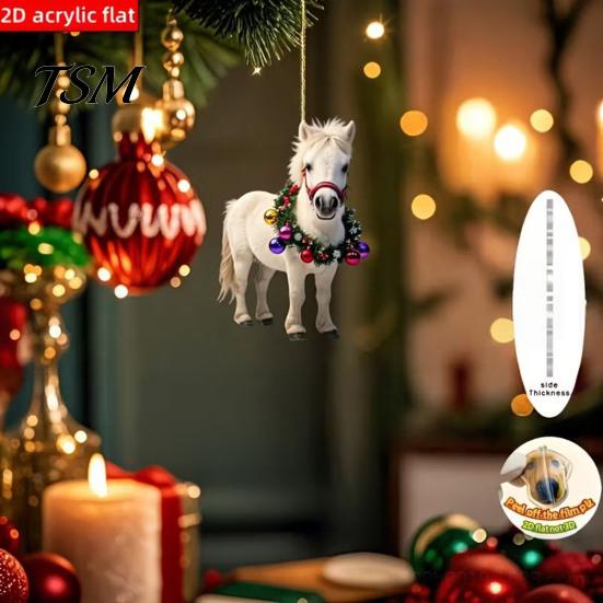 Fade-resistant Christmas Decorations Pony Ornament 2D Acrylic Hanging Decor for Car White Horse Design And Tree Cute Holiday Gift Kids Ornaments