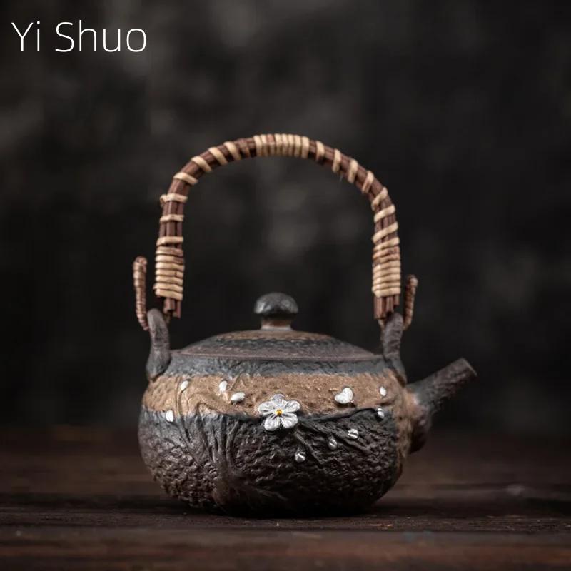 Japanese Style Loop-Handled Teapot Handmade Gilding Iron Glazed Pottery Porcelain Teapot Small Size Tea Making Device Tea Kettle