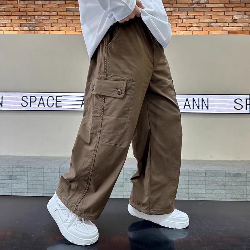 

Мальчиковые брюки с широкими штанинами в корейском повседневном стиле для работы на весну/осень 2024 года для больших детей 140cm кофейный