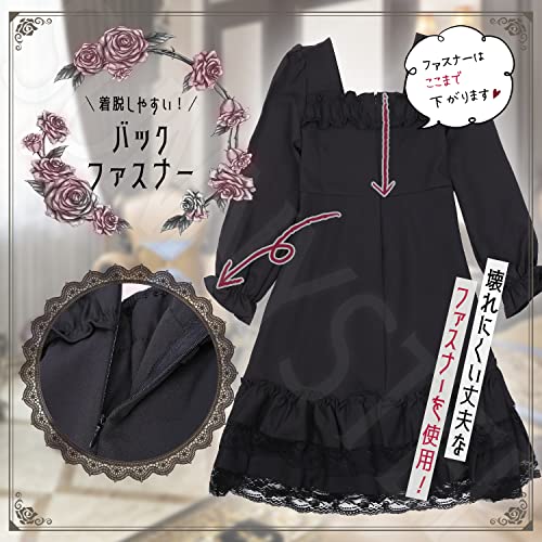 SUNNYSTEP Gothic Cosplay Lolita Kleid, Größen S-6XL, Schwarz, Langarm, Lolita, mit Schmetterlingschoker, Rüschen, Spitze, Schlicht, Übergröße, Knielang