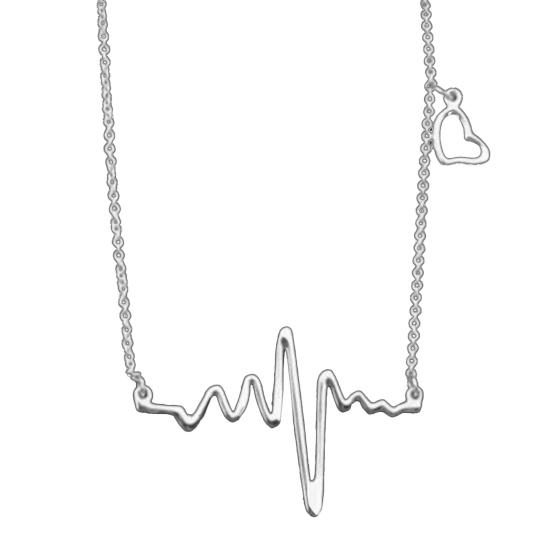 

Necklace ECG Design Exquisite Alloy Heart Shape Pendant Clavicle Chain for Club серебряный