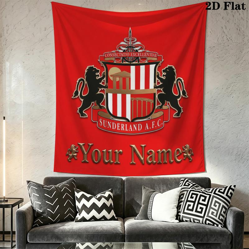 Sunderland AFC Benutzerdefinierter Name Wandteppich Ästhetischer Wandbehang Bedruckter Stoffdecke Dekorative Wandteppiche für Schlafzimmer Wohnzimmer Heimdekoration