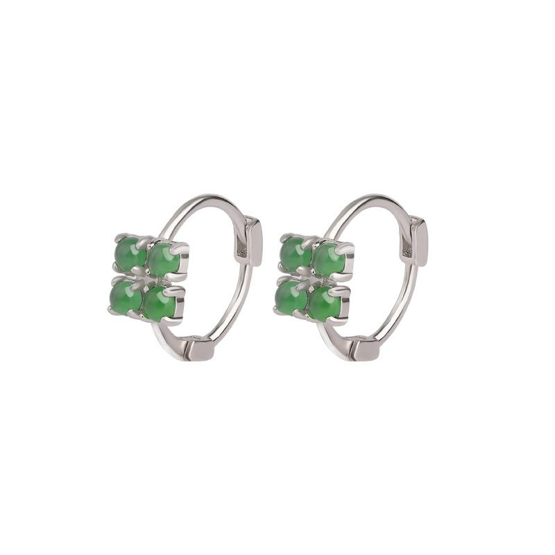 Natural dangerous material jadeite green sterling silver s925 earrings women, fashion temperament niche design advanced