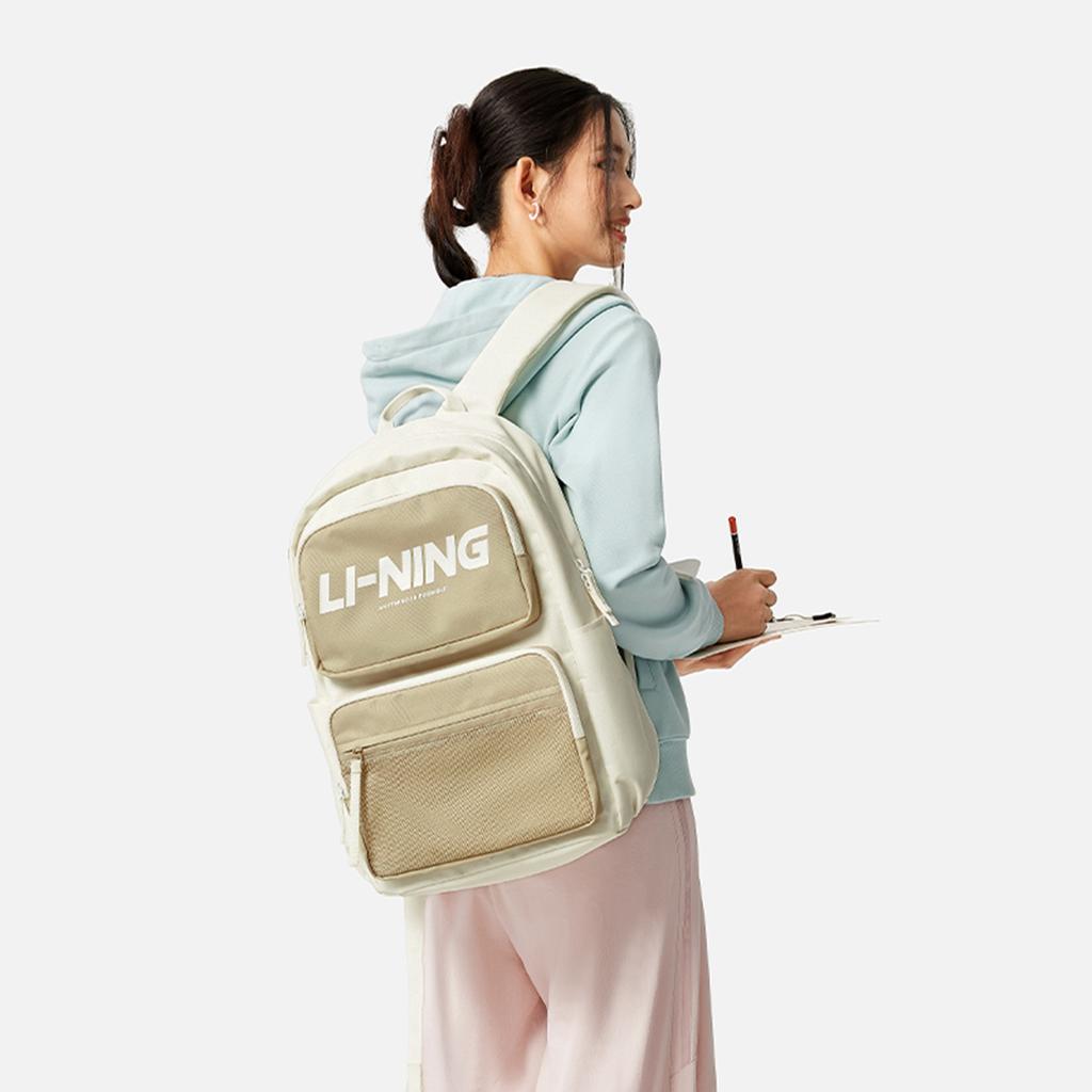 Li Ning Sports Life Collection Polyester Backpack Unisex Ivory & Light Khaki ABSV147-1