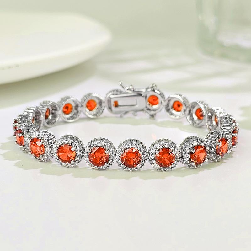 Flower head chain zircon bracelet main stone 5mm zircon copper plated real gold, high quality in Europe and America