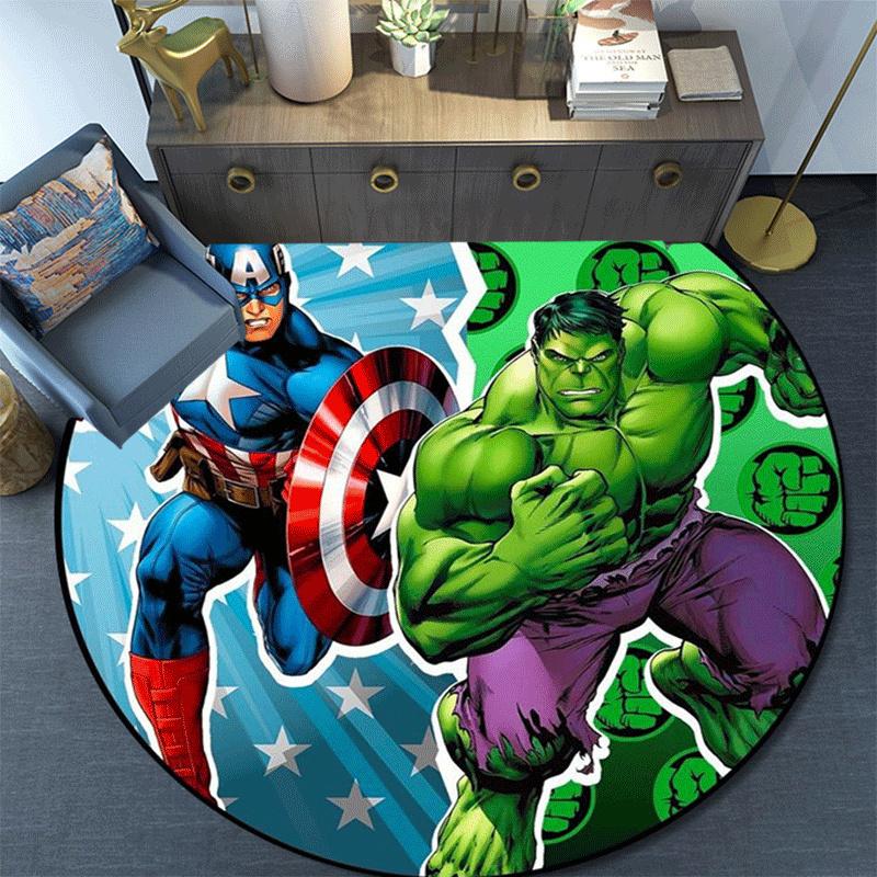 1pc Captain America Round Area Rug - Non-Slip, Machine Washable Polyester Carpet for Living Room & Bedroom Decor