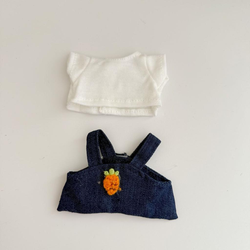[Cloth  Only]The Fashion Clothes for 15CM Plush Doll,  White Shirt and Carrot Shoulder Strap Set and Rainbow Shoulder Strap.