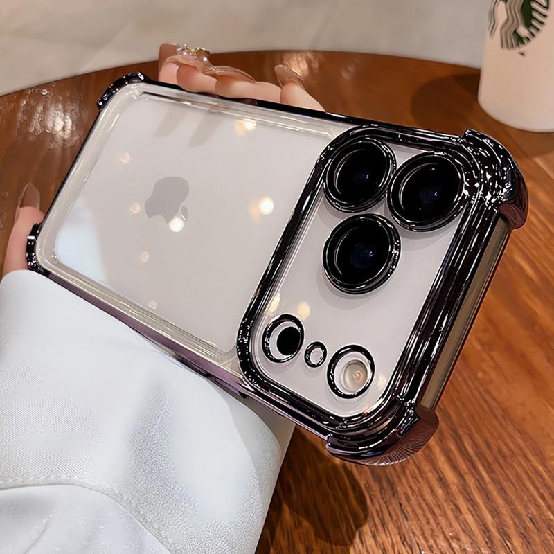 Coque transparente plaquée électro pour iPhone 17 Pro Max 16 15 Plus Protection complète de l'objectif Pare-chocs à coussin d'air Pour 11 12 13 14 Pro Max