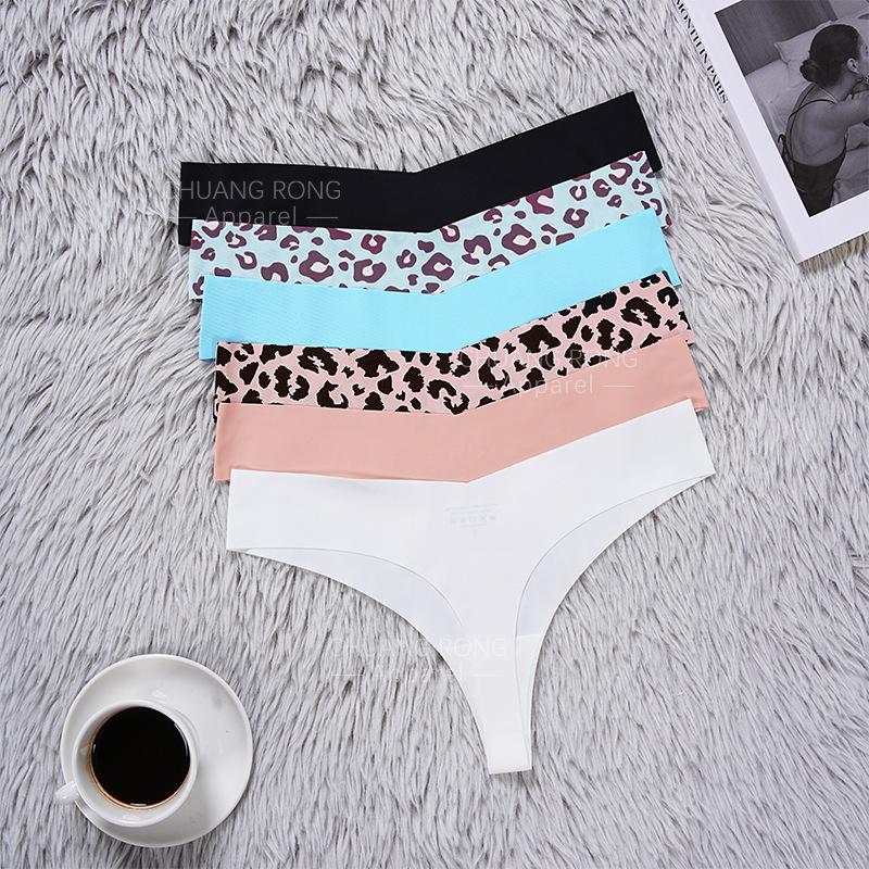 European and American printing seamless one-piece large-size ice silk thong low-rise sexy underwear women