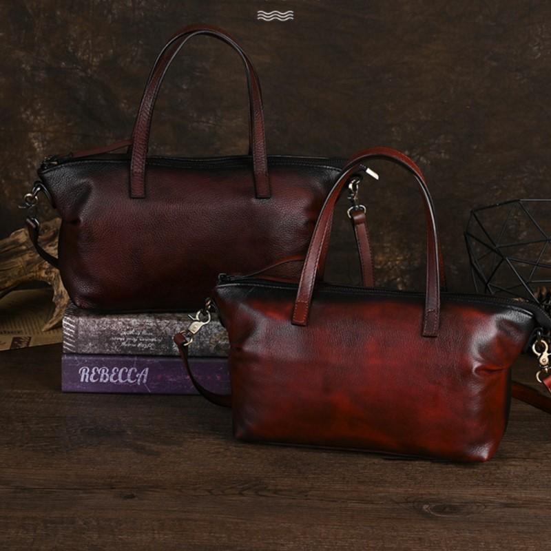 Johnature Dámská retro kabelka Pravá kůže Jednobarevné tašky přes rameno Všestranná měkká hovězí kůže Crossbody kabelka