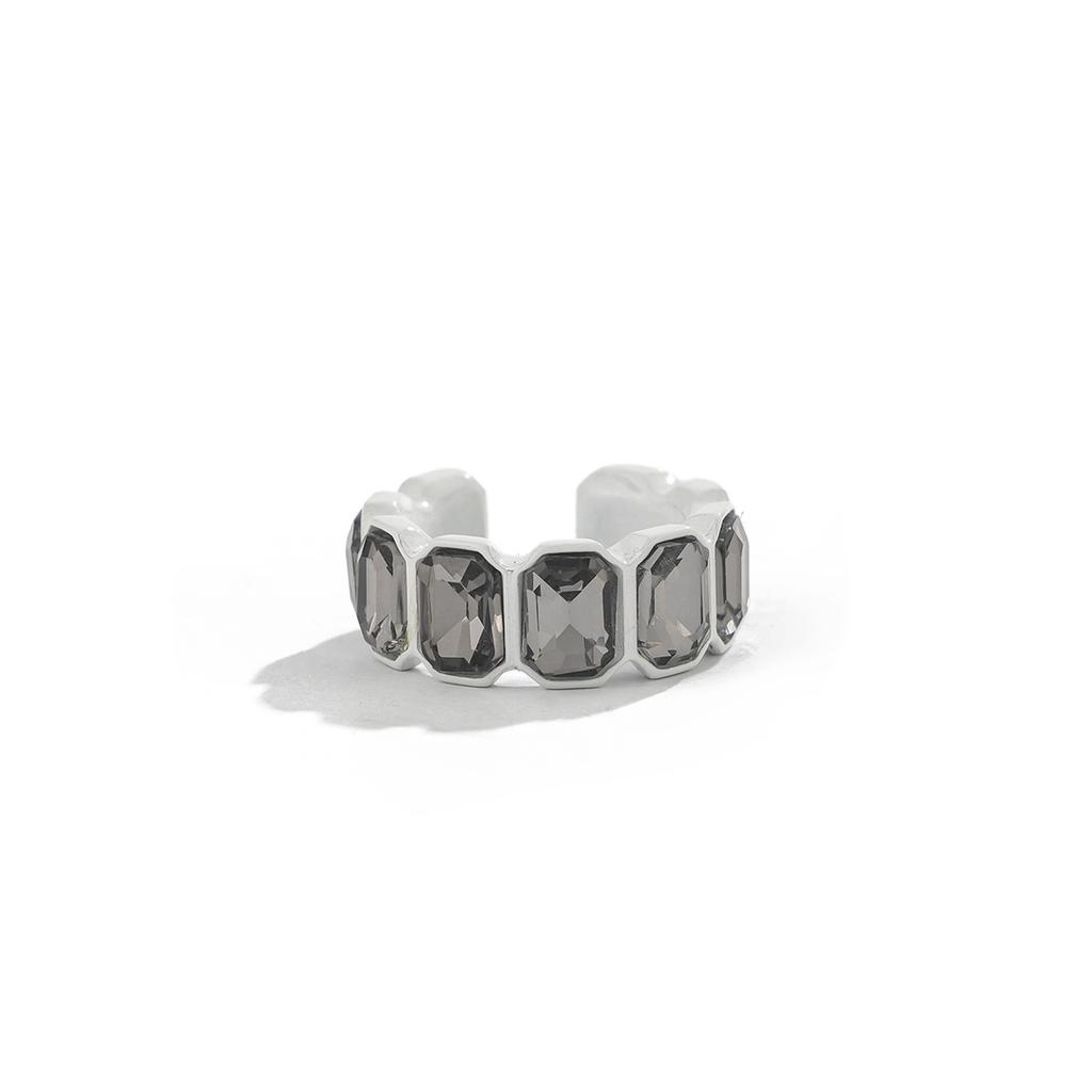 Salircon 2026 New Square Grey Crystal Open Rings Women‘s Trendy Adjustable Finger Rings Couple Charm Jewelry Accessories Gifts