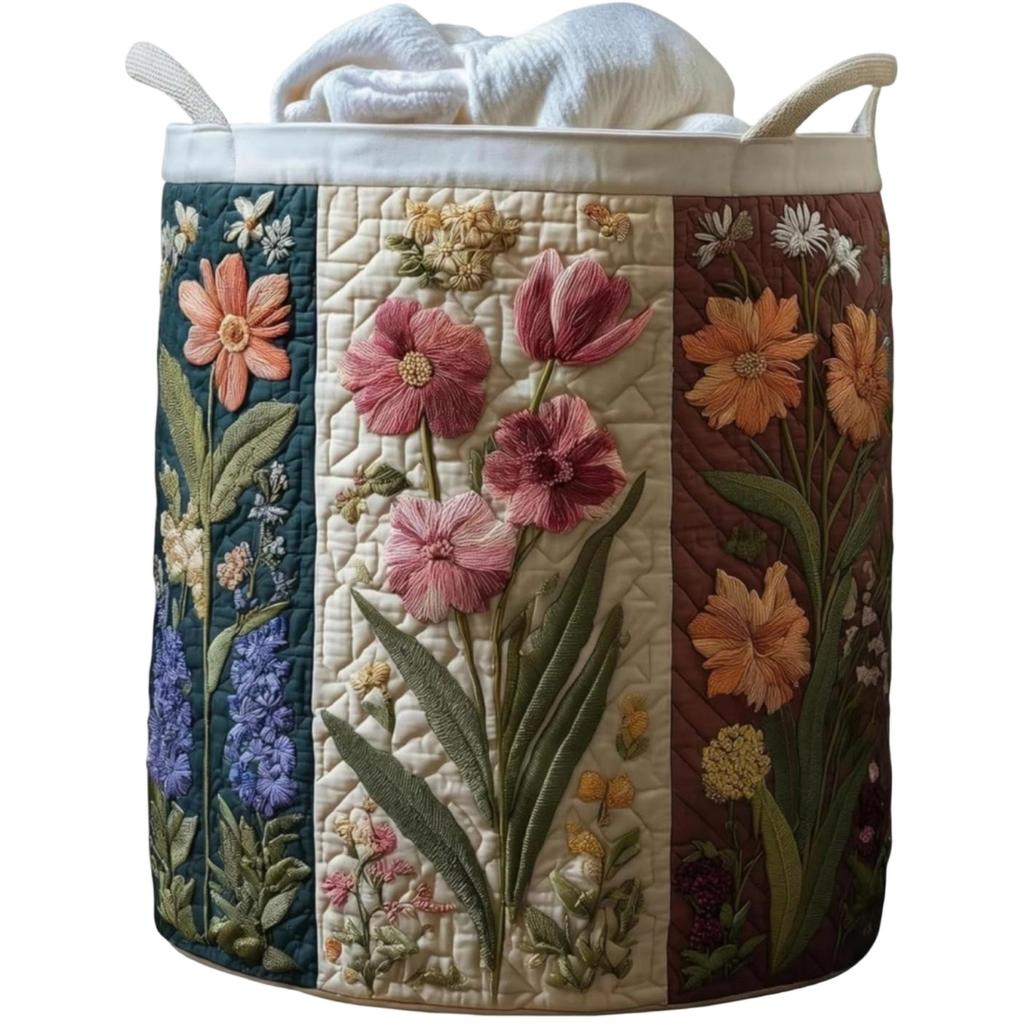 Large Quilted Laundry Storage Basket 51x71cm Durable Fabric Organizer with Handles for Clothes Toys and Household Items