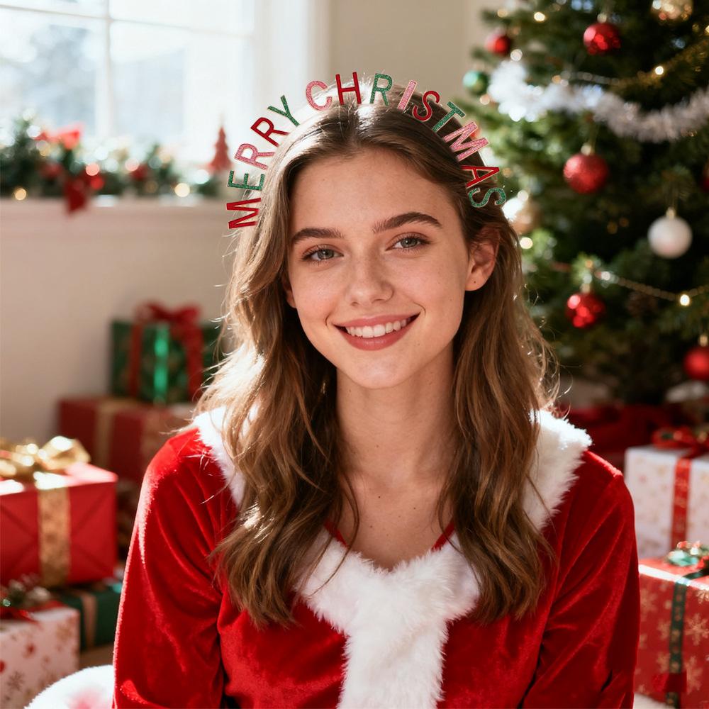 Christmas New Year Headband MERRY CHRISTMAS Alloy Rhinestone Knotted Letter Headband Atmosphere 2026