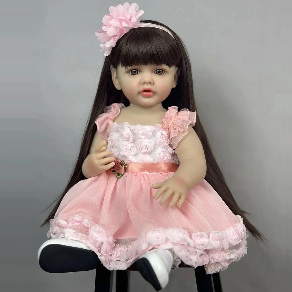 BZDOLL 55cm Full Body Soft Vinyl Doll Reborn Baby 22inch Princess Newborn Lifelike Bebe Girl Toddler Art Toy Christmas Gift for Kids
