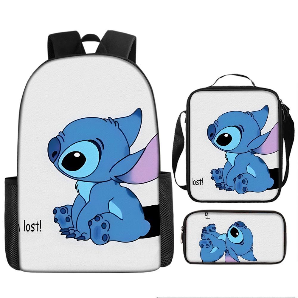 Stitch Kids Backpack Set 3-Piece Student School Bag Lunch Box Pencil Case Digital Print Gift Set for Children