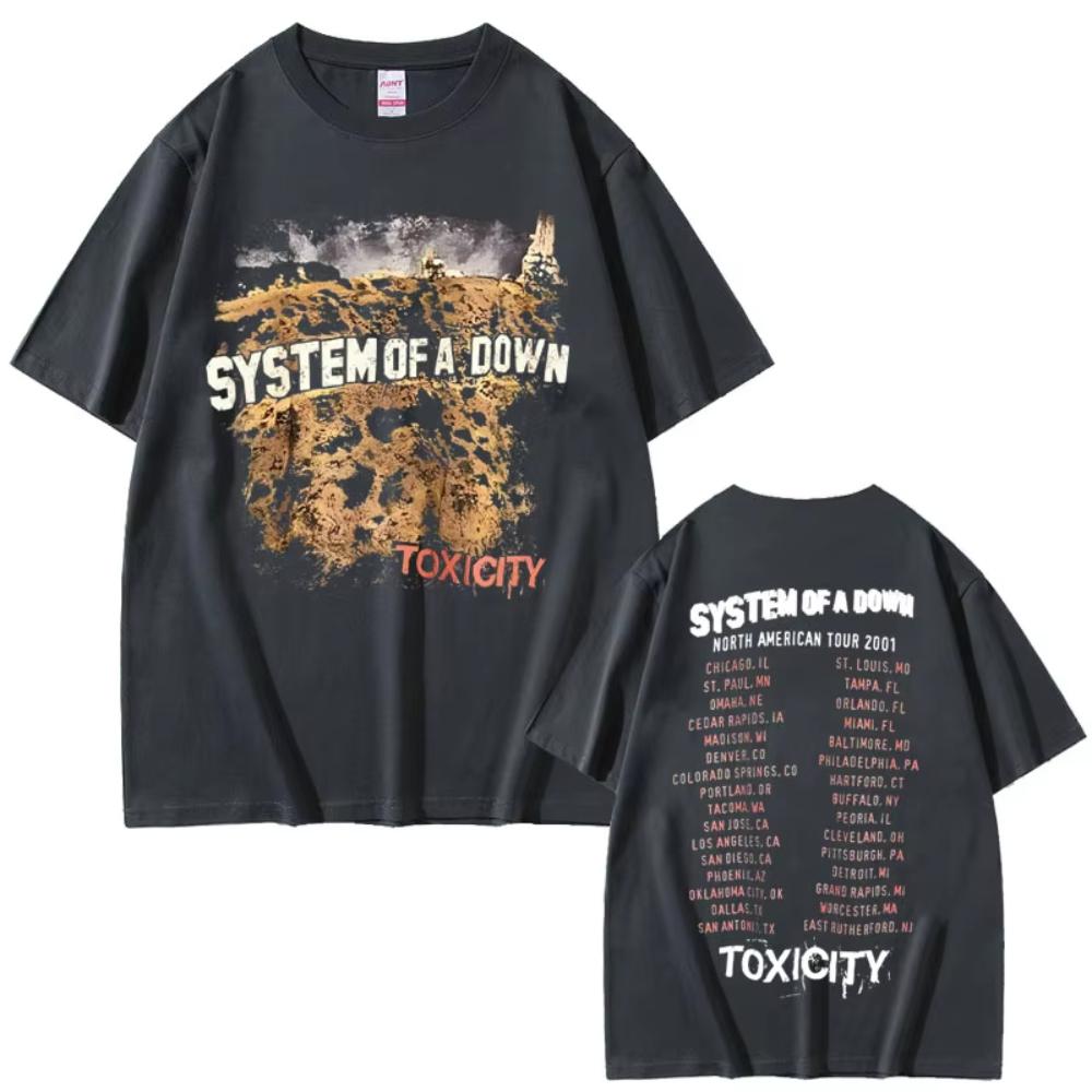 Vintage Rock Band System of A Down Toxicity Tour T Shirts Men's Women Gothic Punk Rock T-shirts Men's Hip Hop Oversized T Shirts