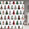 Christmas Tree Shower Curtain Set With Holiday Pattern, Waterproof Winter Bathroom Decor Includes Hooks For Xmas Theme